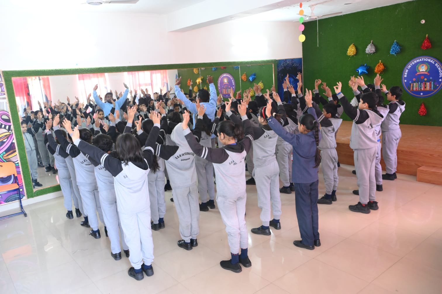 Students in a yoga and activity session.